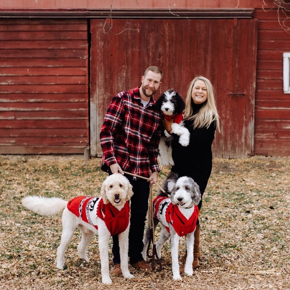 Boutique x Royal & Reese Cardigan Sweater Buffalo Check Plaid Red& Black Medium - Picture 8 of 10